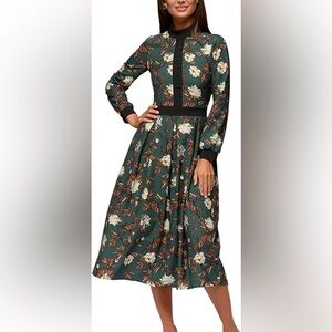 Midi long Sleeve Floral Green Dress